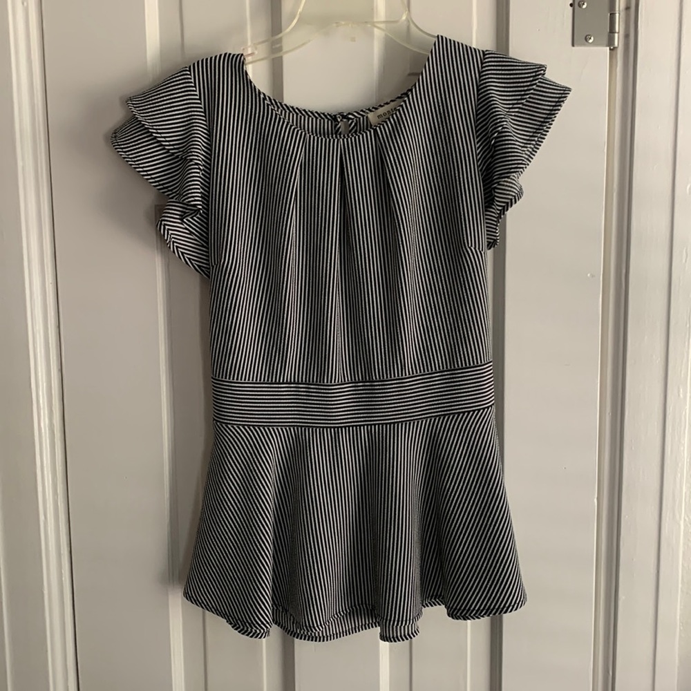 Black and white striped peplum top.